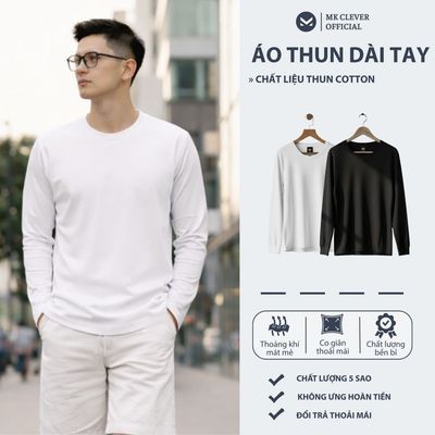 Áo thun trơn dài tay MKCLEVER Chất liệu thun cotton 100% co giãn 4 chiều, lên form thoải mái