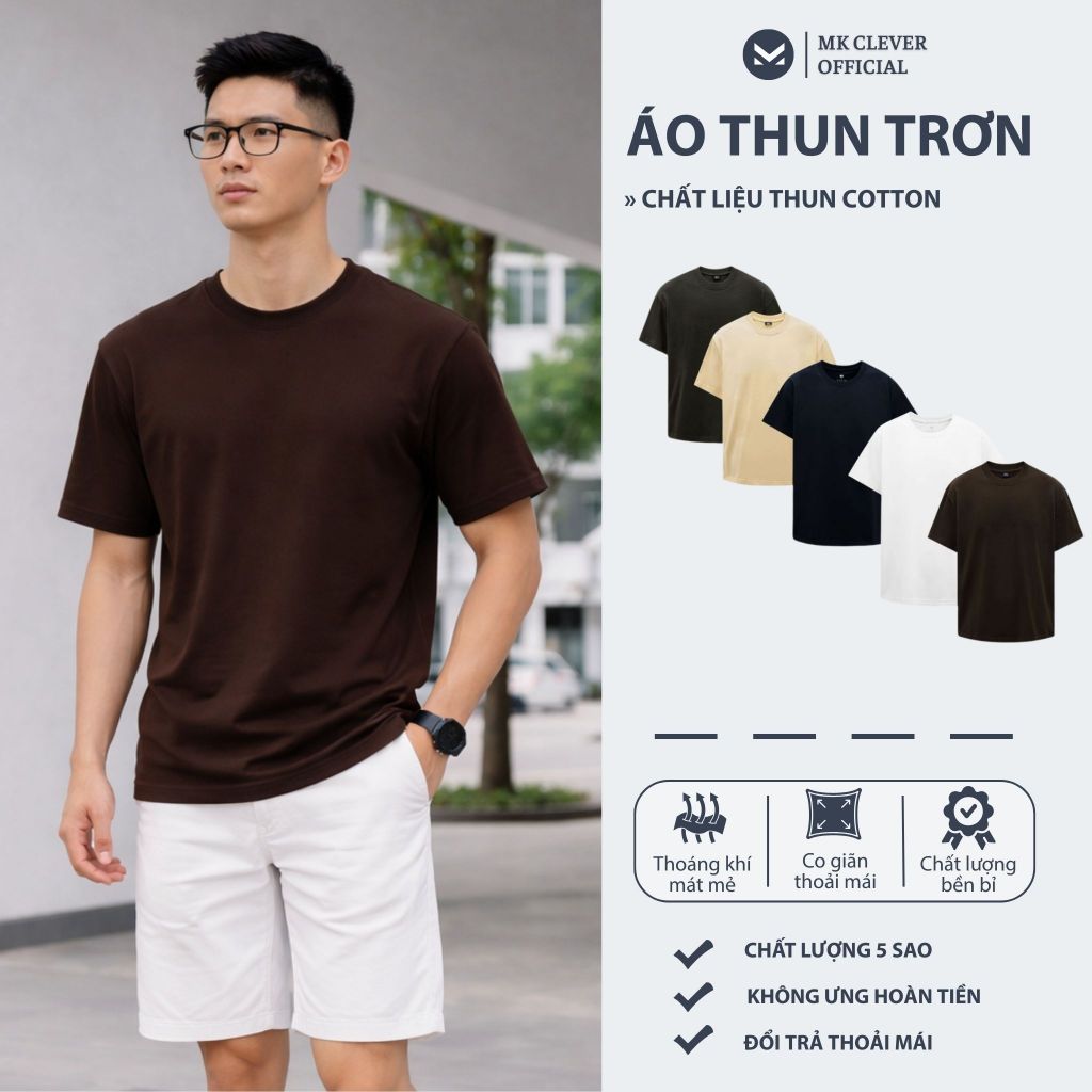 Áo Thun Trơn Nam T-shirt  MK Clever chất Cotton co dãn 4 chiều thấm hút mồ hôi - Form slimfit ôm gọn
