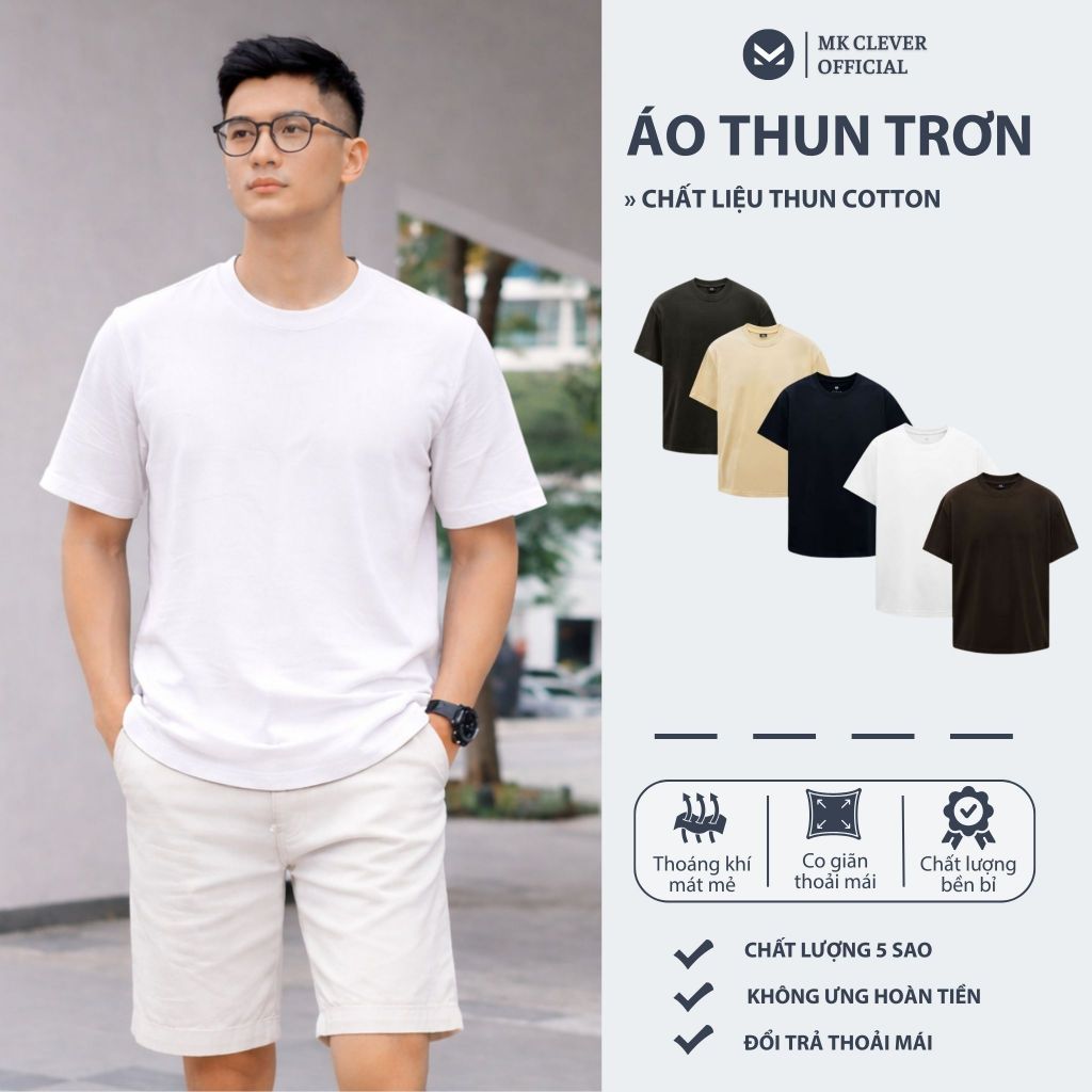 Áo Thun Trơn Nam T-shirt MK CLEVER Chất liệu thun cotton 100% co giãn 4 chiều, lên form chuẩn dáng