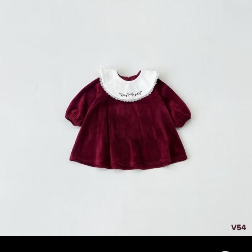 pass obebi đầm nhung cổ yếm rời size 110