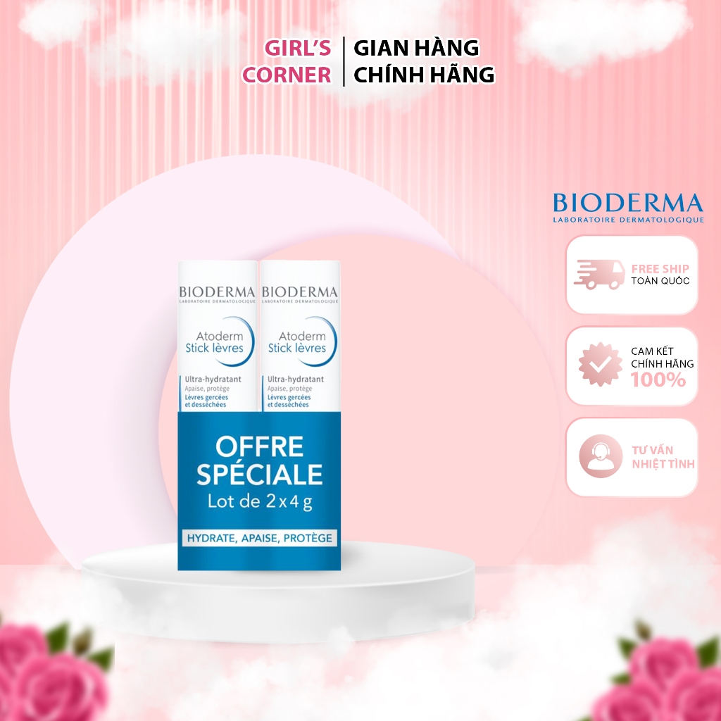 Son dưỡng môi Bioderma Atoderm Lèvres 4g Pháp, không màu, dưỡng ẩm môi khô