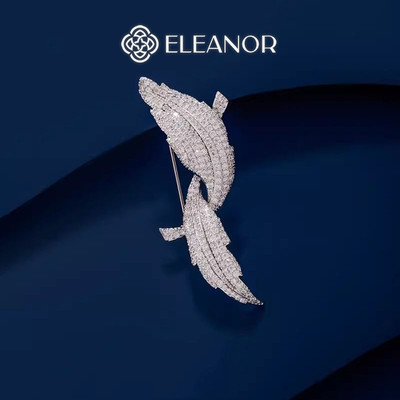 Ghim cài áo nam nữ Eleanor Accessories hình lông vũ đính đá phụ kiện thời trang trâm cài áo 11504