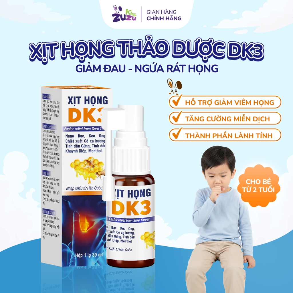 Xịt họng keo ong DK3 giảm đau rát họng, giảm ho tiêu đờm tăng đề kháng đường hô hấp cho bé lọ 30ml