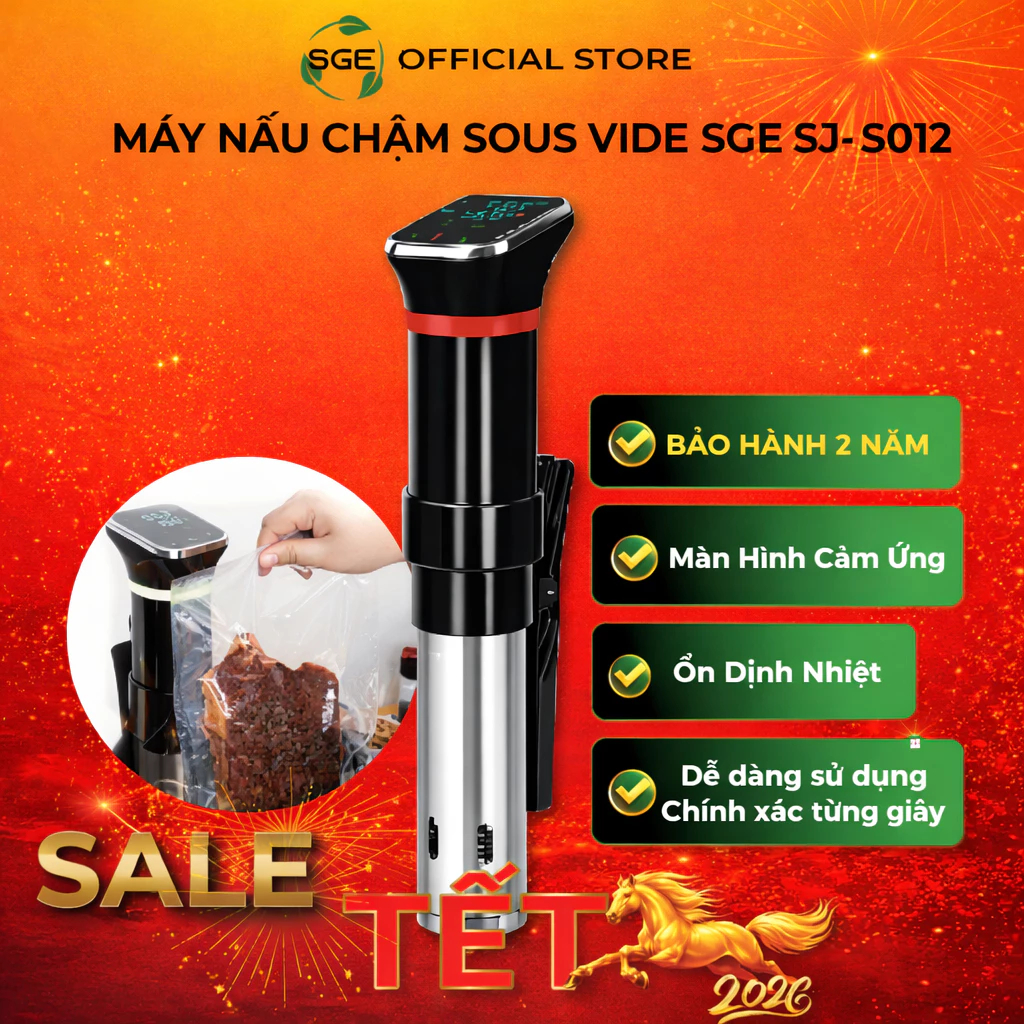 Máy Nấu Chậm Sous Vide SGE SJ- S012 - Màn Hình Cảm Ứng Kiểm Soát Nhiệt Và Thời Gian Chuẩn Xác,Dễ Sử Dụng