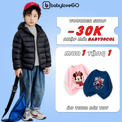 Áo khoác phao cho bé trai BabyloveGO, áo phao chần bông Ultra Air+ siêu nhẹ siêu ấm có mũ cho bé siêu nhẹ, siêu gọn