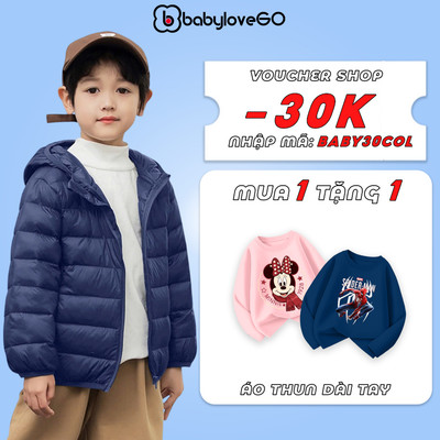 Áo khoác phao  Ultra Air+ cho bé trai BabyloveGO, áo phao chần bông siêu nhẹ siêu ấm có mũ cho bé siêu nhẹ, siêu gọn