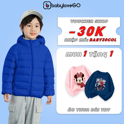 Áo khoác phao Ultra Air+ cho bé trai BabyloveGO, áo phao chần bông siêu nhẹ siêu ấm có mũ cho bé siêu nhẹ, siêu gọn