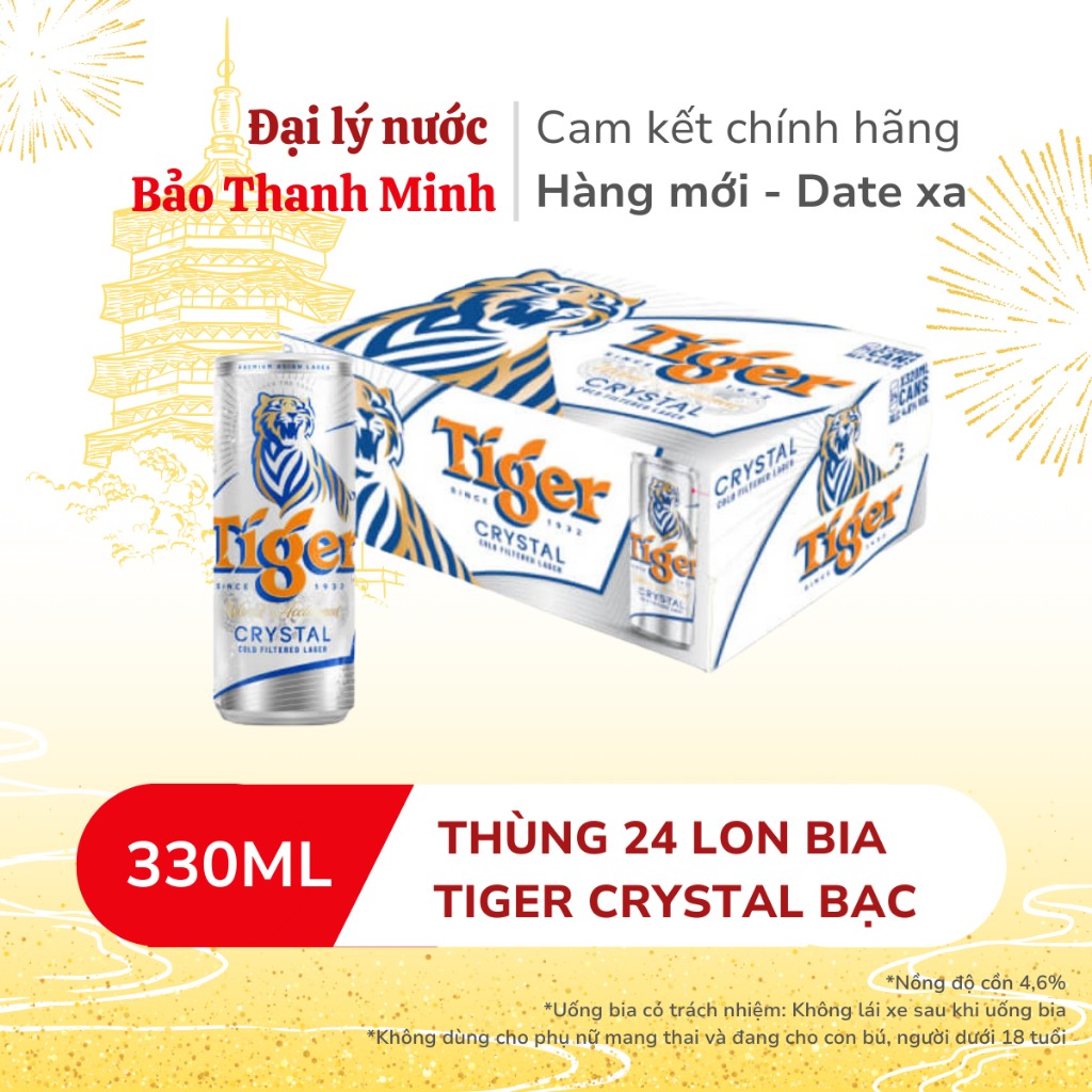 [MẪU THƯỜNG] [HOẢ TỐC] Bia TIGER Crystal Bạc 330ml - Nồng độ cồn 4,6% (Thùng 24 lon) (Date xa)