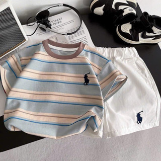 Set đồ bé trai Hàn Quốc siêu xinh – áo sọc thun cotton phối quần trắng mềm mát, mặc hè cho bé trai từ 8-25kg