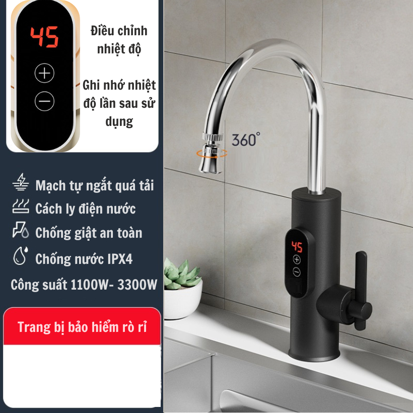 [2026 Loại Tốt] Flyco Vòi Máy Điện Làm Nước Nóng Lạnh Trực Tiếp Gắn Chậu Rửa Bát (có van xả áp) Nhựa ABS -BH 1 năm