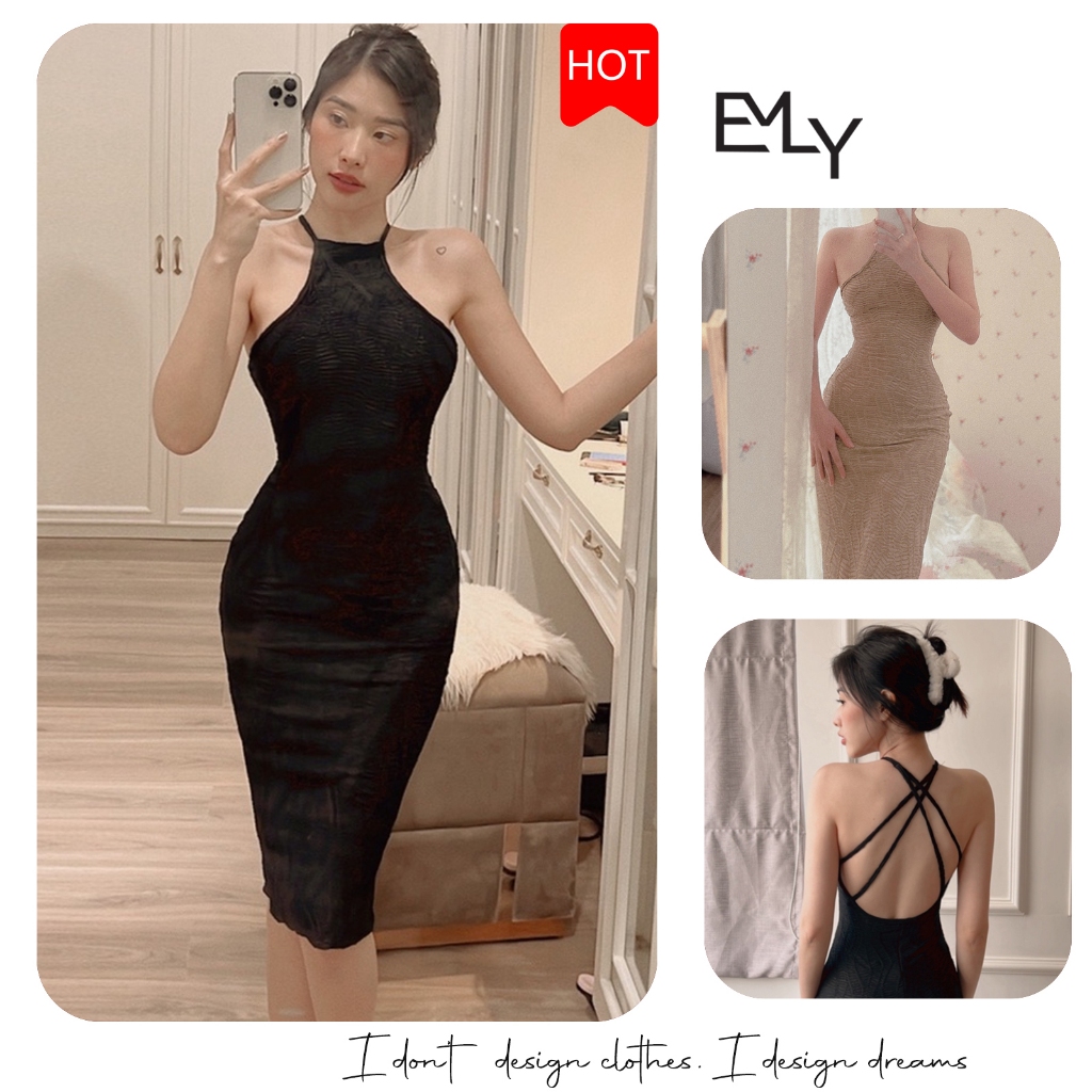 Đầm dự tiệcôm body midi cổ yếm Emilyshop