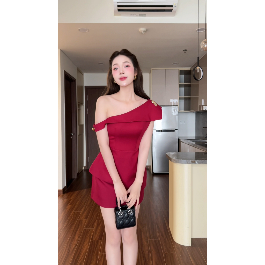 Set đồ nữ áo lệch vai sang chảnh, váy ngắn dáng A HB.Studio S99 | BigBuy360 - bigbuy360.vn