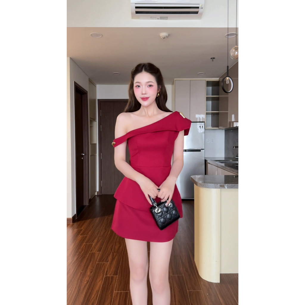 Set đồ nữ áo lệch vai sang chảnh, váy ngắn dáng A HB.Studio S99