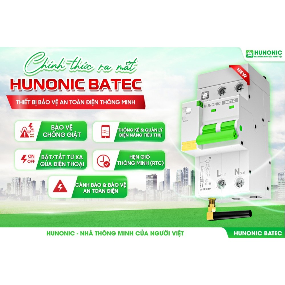 Aptomat chống giật Thông Minh HUNONIC BATEC 63A/220V