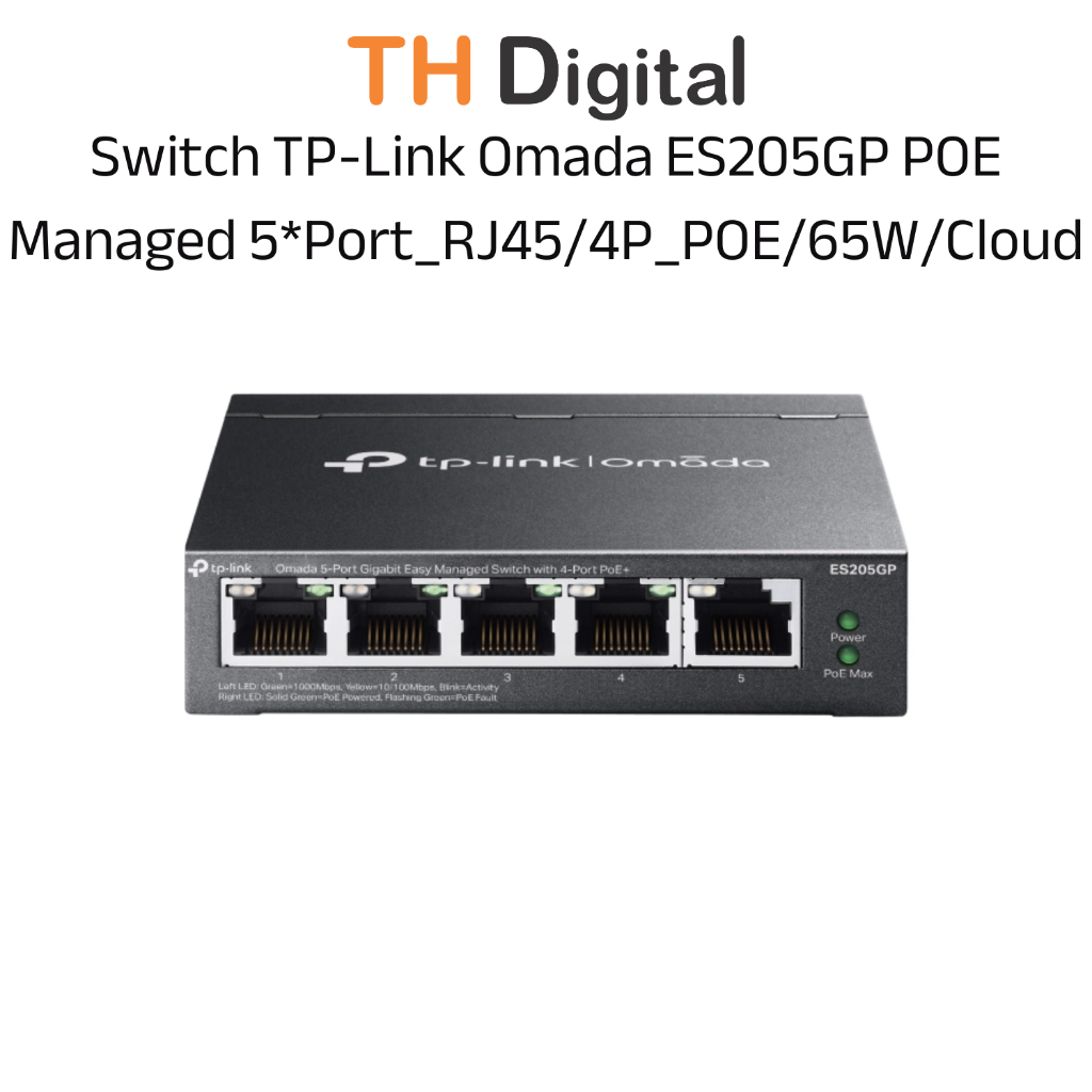 Switch TP-Link Omada ES205GP POE Managed 5*Port_RJ45/4P_POE/65W/Cloud/Đen - Hàng chính hãng