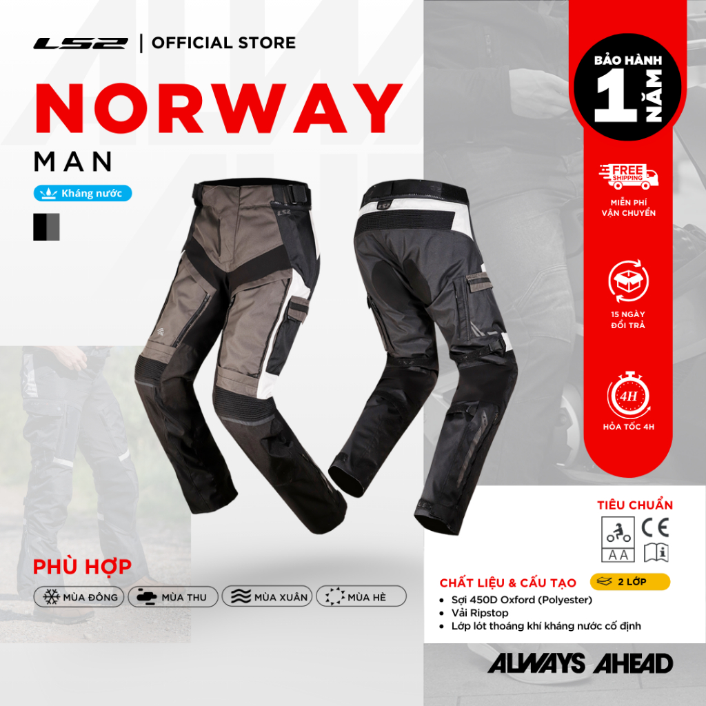 Quần Bảo Hộ Mô Tô PKL LS2 Norway Man Form Châu Á Chịu Ma Sát Tốt Touring Phượt Đường Dài