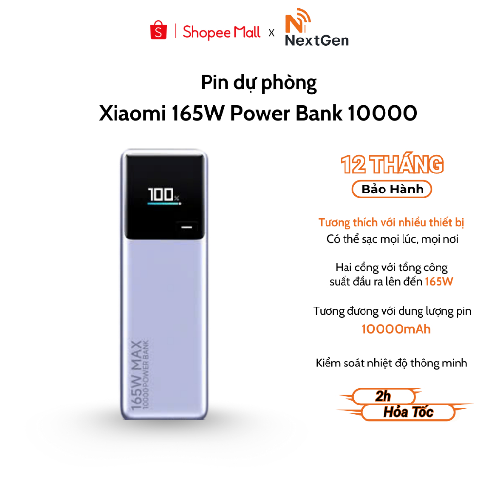 Sạc pin dự phòng Xiaomi Power bank 165W 10000mAh chính hãng - Bảo hành 12 tháng