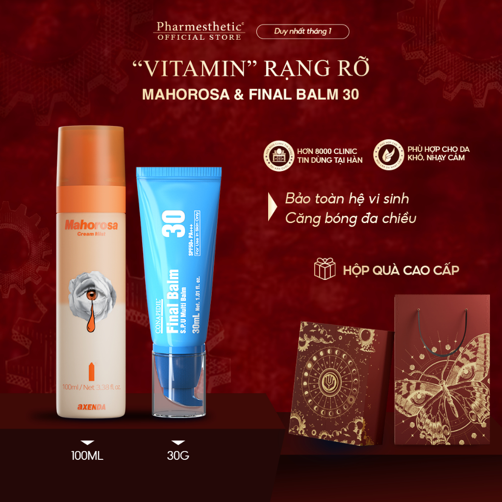Combo xịt khoáng Mahorosa Cream Mist100ml & Kem đa năng Final Balm 30ml Pharmesthetic