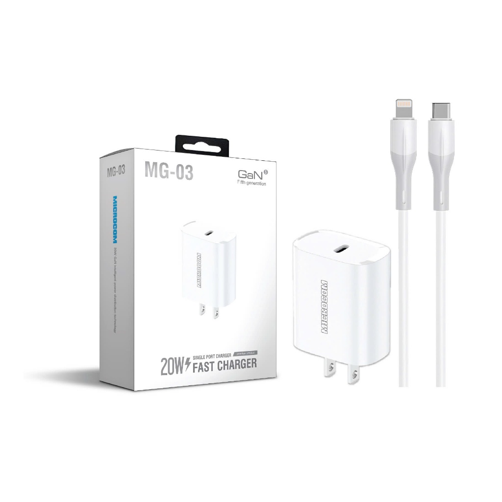 Bộ sạc nhanh 20W Microcom Model MG03 chế độ sạc nhanh,điều chỉnh công suất dây sạc sợi silicon chống