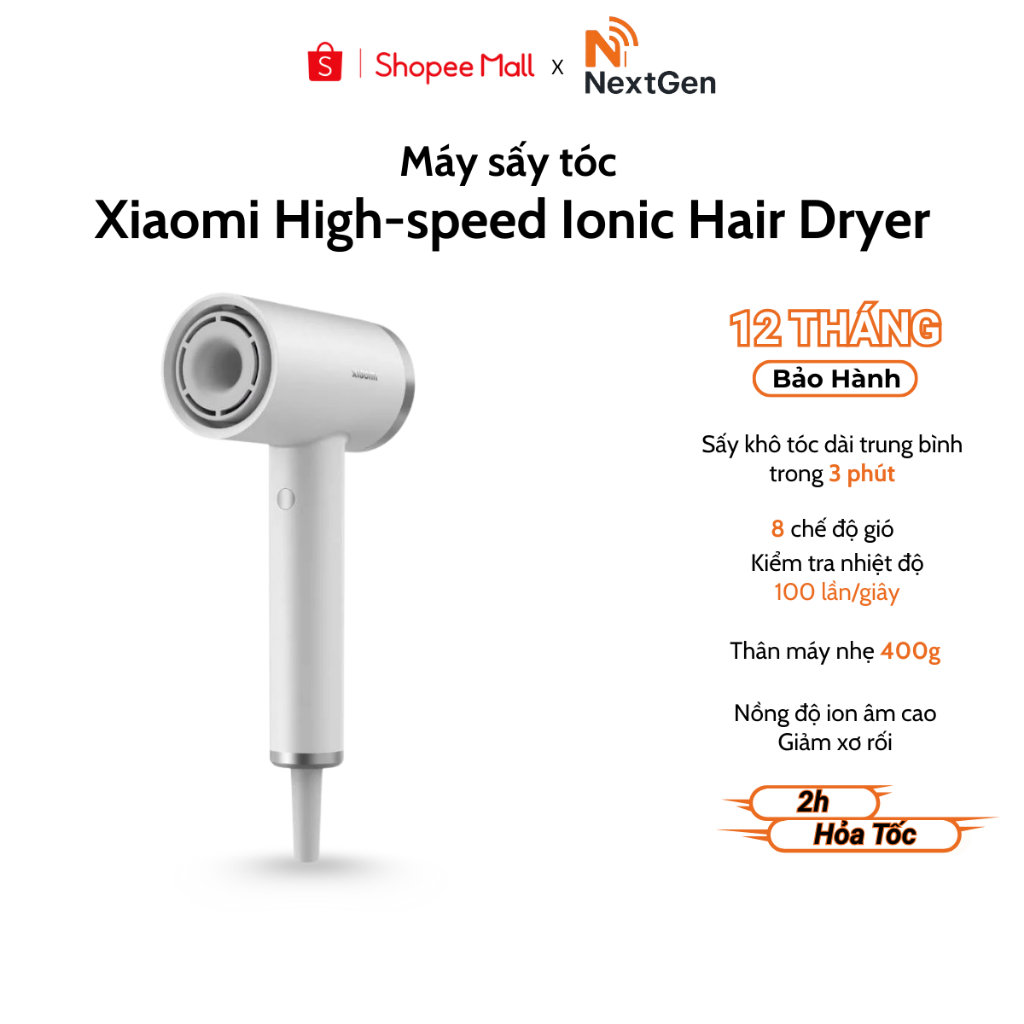 Máy Sấy Tóc Xiaomi High-speed Ionic Hair Dryer  Tốc Độ Cao, Chính hãng bản quốc tế - BH 12 Tháng