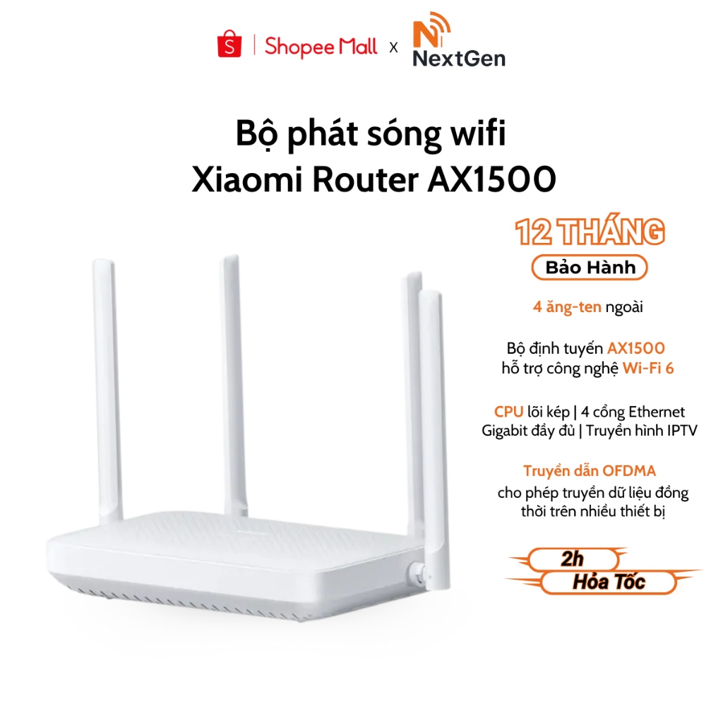 Bộ Phát Sóng Wifi Xiaomi Router AX1500 EU Gigabit Edition - Bản Quốc Tế Chính Hãng - Bảo Hành 12 Thá