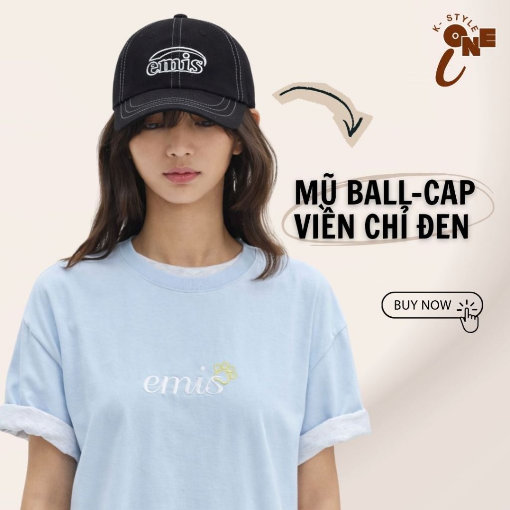 [CHÍNH HÃNG] Mũ EMIS EM-02 Mũ Lưỡi Trai EMI.S Phong Cách Hàn Quốc - Đen Viền Chỉ Trắng Basic