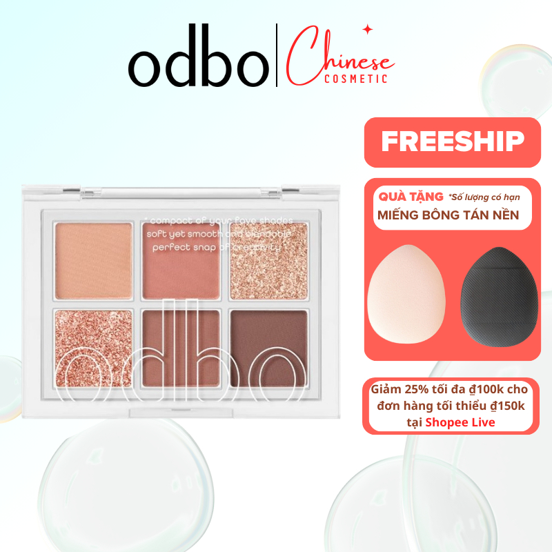 Bảng phấn ODBO mắt và má hồng 6 ô Màu Nhũ Lì Thái Lan OD276
