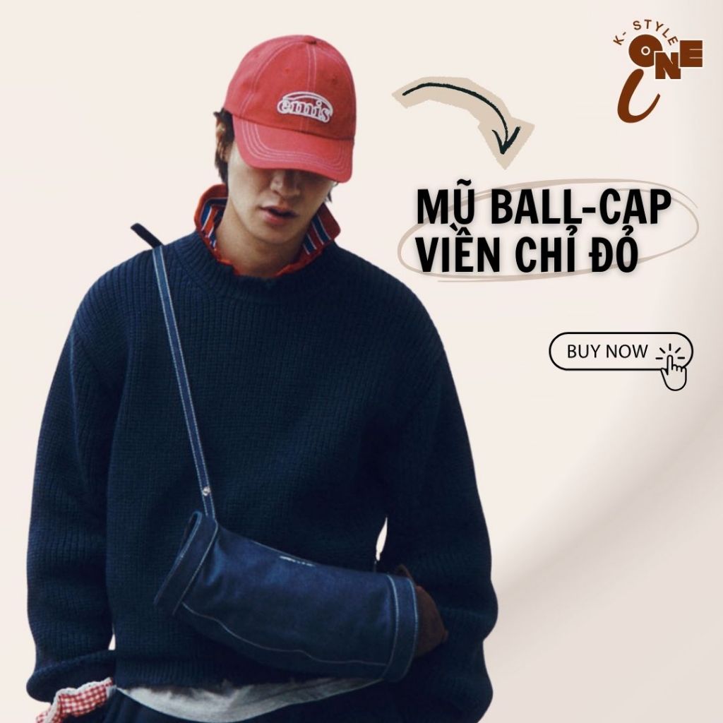 [CHÍNH HÃNG] Mũ EMIS EM-02 Mũ Lưỡi Trai EMI.S Phong Cách Hàn Quốc - Đỏ Viền Chỉ Trắng Basic