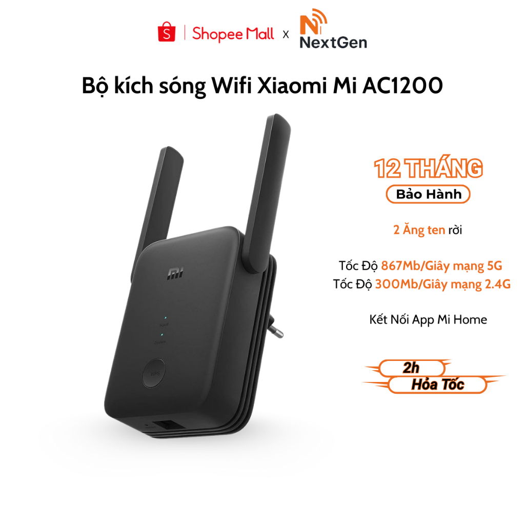 Kích sóng wifi Xiaomi AC1200 Mi Wifi Range Extender-RA75- Bộ kích wifi 2 băng tần 2.4GHz 5GHz