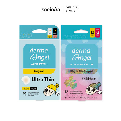 Combo 2 Miếng Dán Mụn Vui Nhộn, Che Phủ, Hút Mụn Derma Angel Glitter 12+3pcs & Mix 18pcs