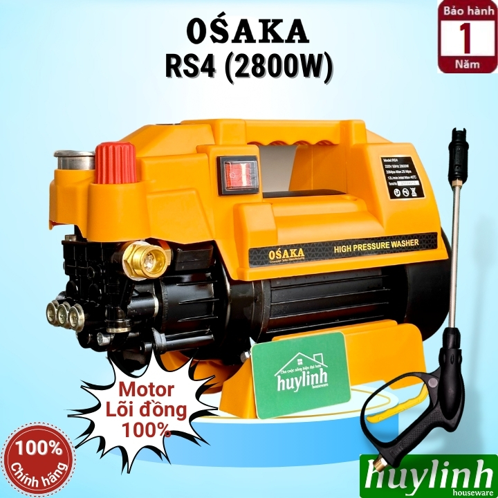 (Lõi Đồng 100%) Máy xịt rửa xe chỉnh áp Osaka RS4 - Công suất 2800W  - Motor cảm ứng từ - Áp lực bơm