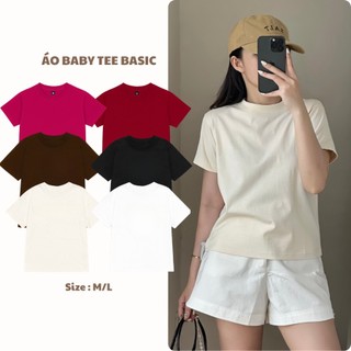 Áo thun babytee trơn dáng ôm tay ngắn cổ tròn cotton co giãn 2 chiều TiQi AB01 nhiều màu basic