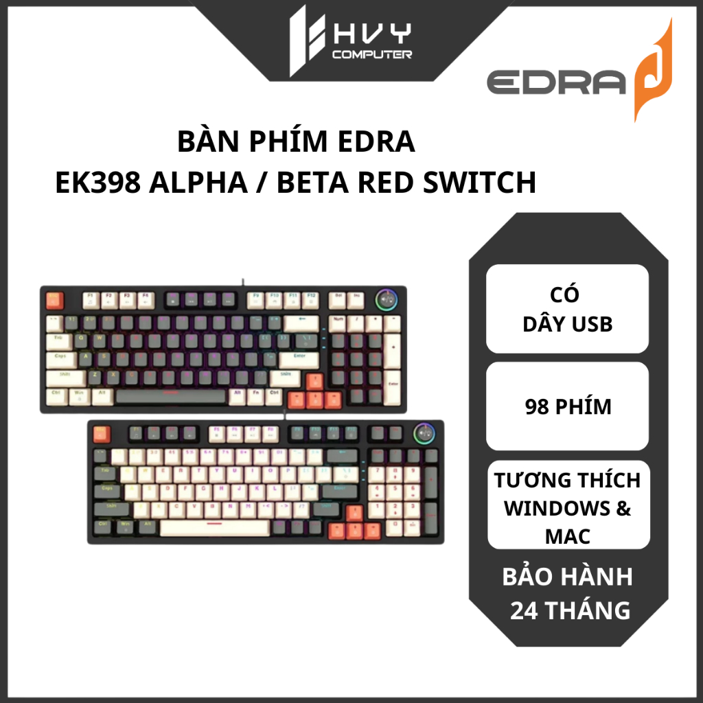 Bàn phím EDRA EK398 Alpha / Beta Red Switch - Hàng Chính Hãng