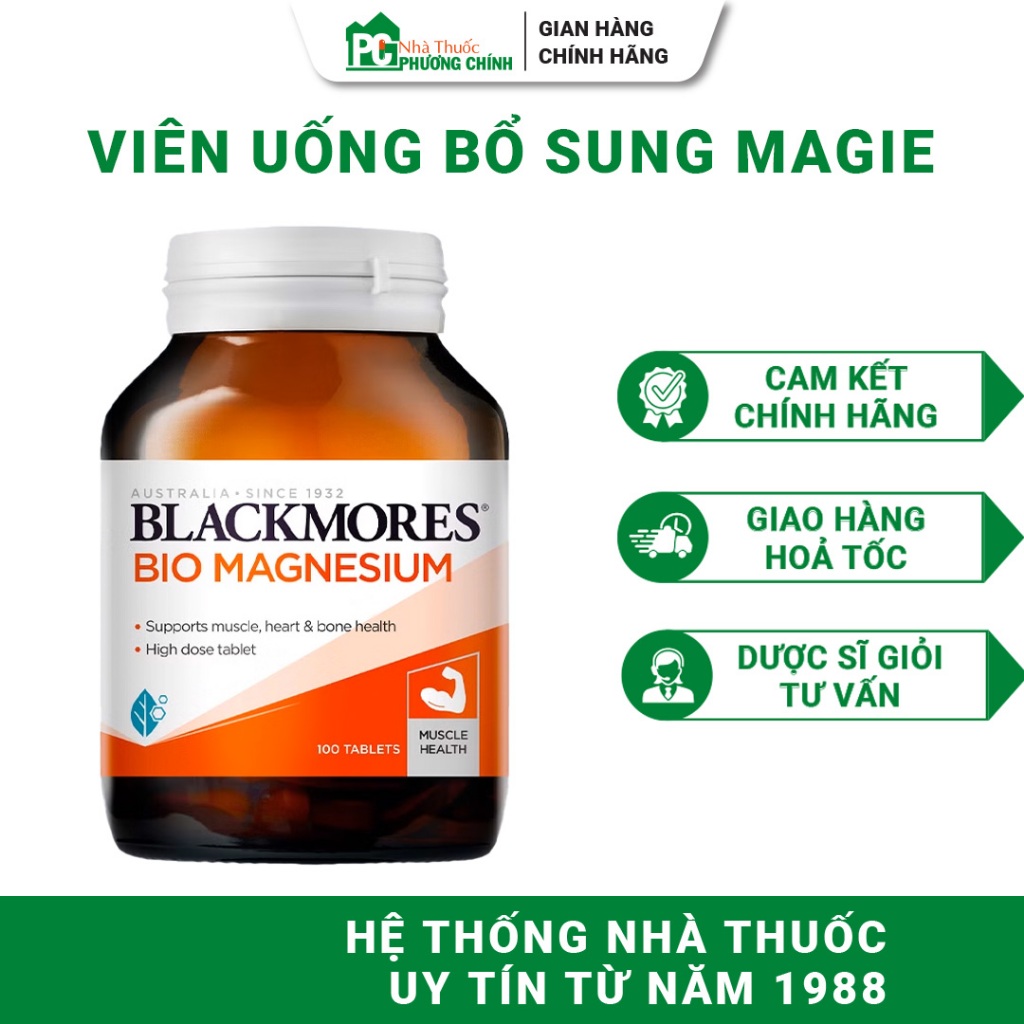 Viên Uống Bổ Sung Magie Blackmores Bio Magnesium - Hỗ Trợ Ngăn Ngừa Chuột Rút Cơ Bắp 100 Viên/Lọ