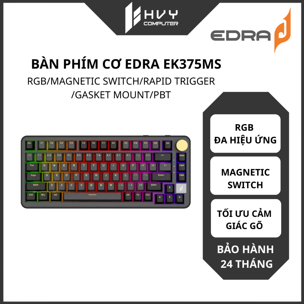 Bàn phím cơ E-DRA EK375MS - 3 Chế độ kết nối, Có Màn hình LCD, Núm xoay đa năng - Hàng Chính Hãng