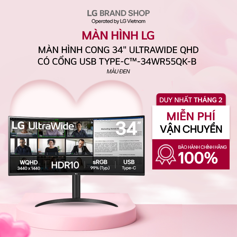 [Chỉ giao Miền Bắc] 34WR55QK-B - Màn hình cong 34" UltraWide QHD có cổng USB Type-C™