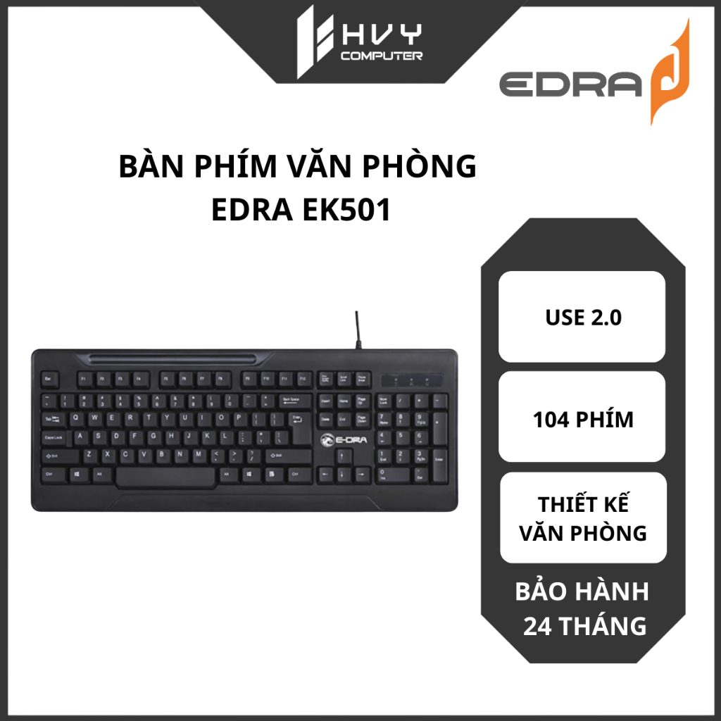 Bàn phím văn phòng EDRA EK501 - Phím gõ êm bền bỉ, Cổng USB - Hàng Chính Hãng