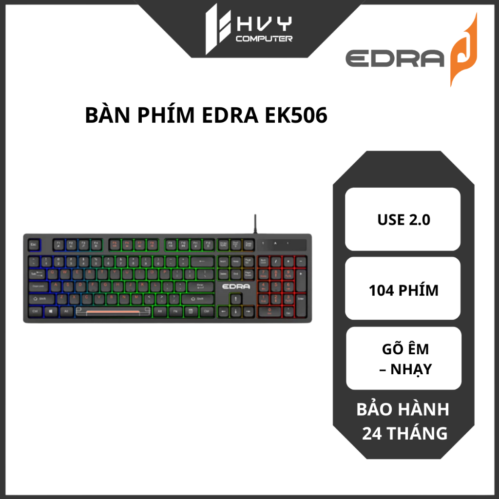 Bàn phím máy tính E-DRA EK506 - - Phím giả cơ gõ êm - Hàng chính hãng
