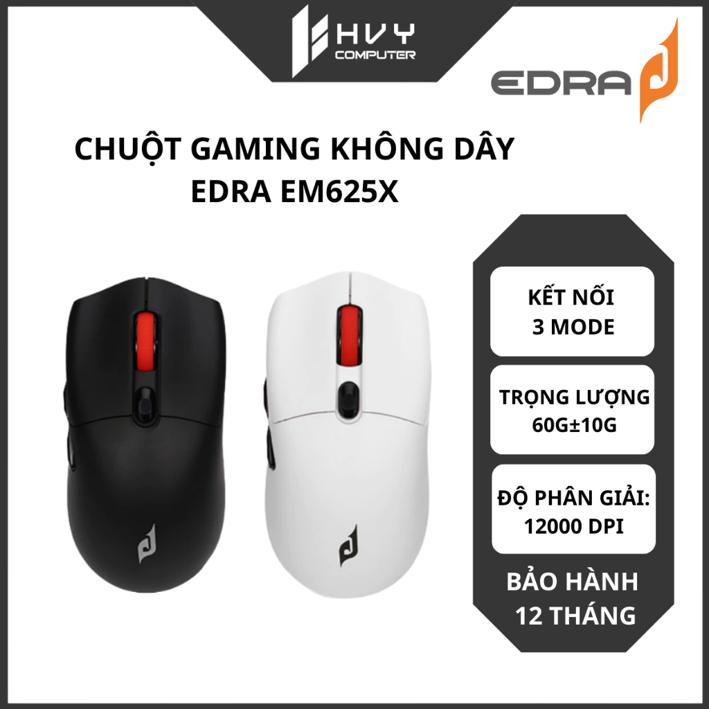 Chuột gaming không dây EDRA EM625X - Siêu nhẹ, Cảm biến cực nhạy, Pin sạc tiện lợi - Hàng Chính Hãng