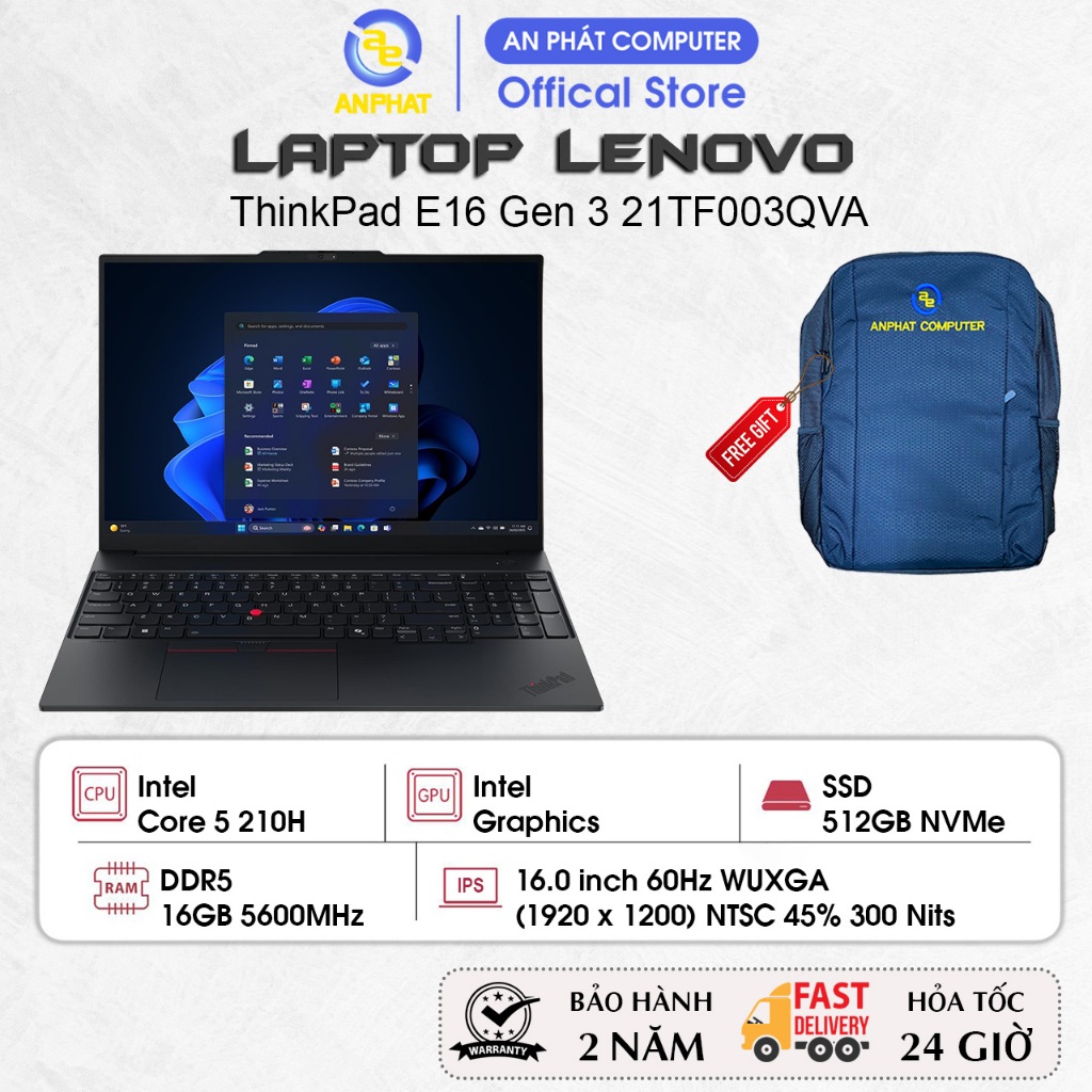 Laptop Lenovo ThinkPad E16 Gen 3 21TF003QVA, Core 5 210H, 16GB RAM, 512GB SSD, 16.0 FHD+, No OS