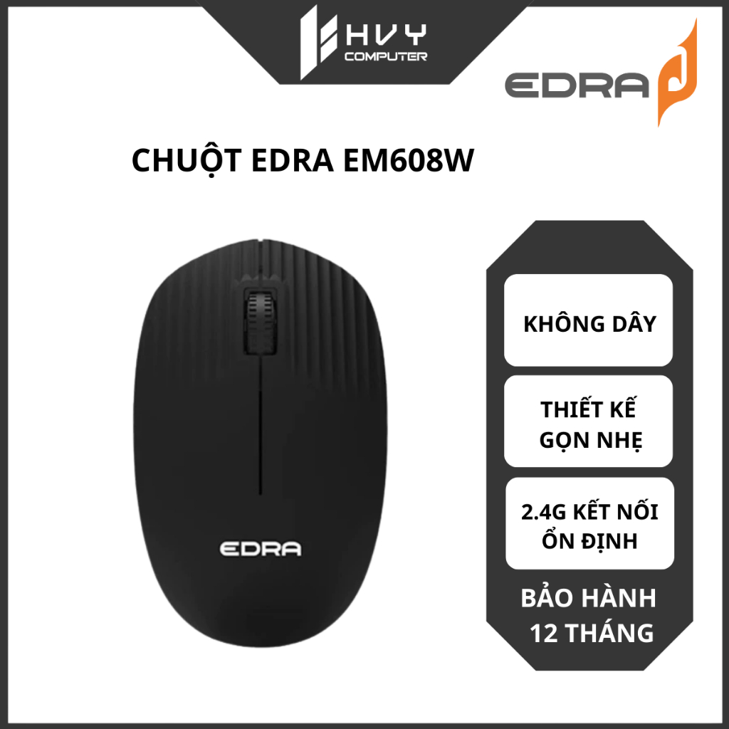 Chuột không dây EDRA EM608W - Kết nối 2.4GHz ổn định, Pin bền, Thiết kế ôm tay - Hàng chính hãng