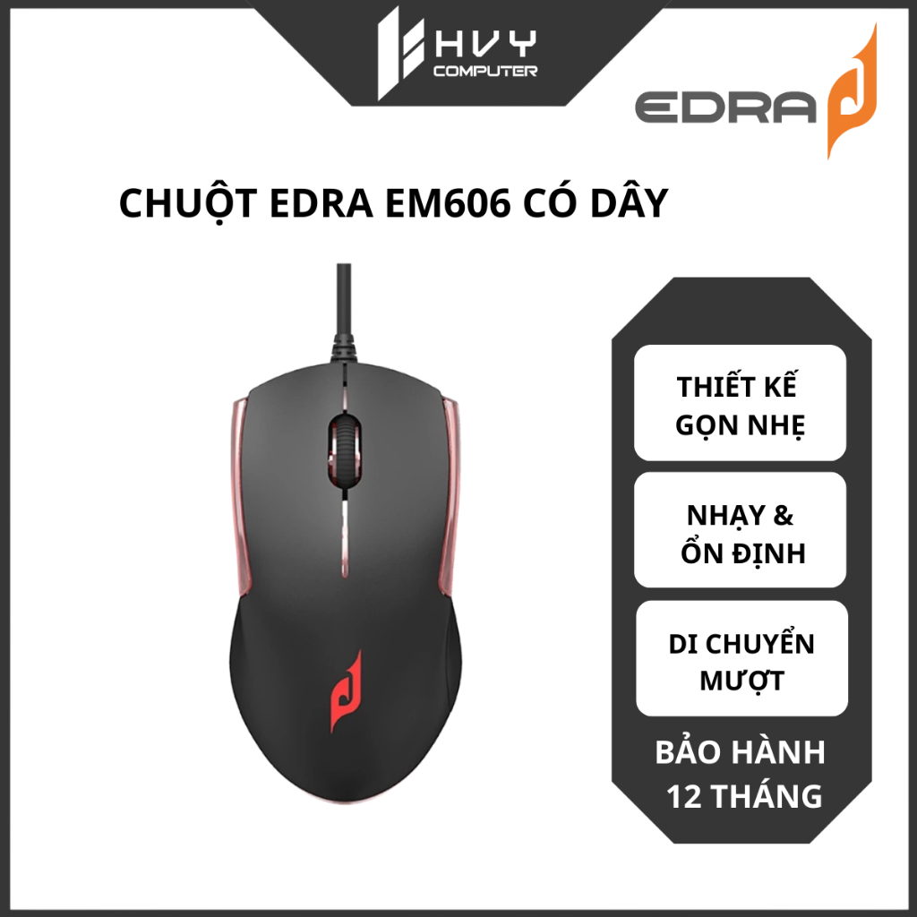 Chuột máy tính có dây EDRA EM606 (Đen) - Hàng Chính Hãng