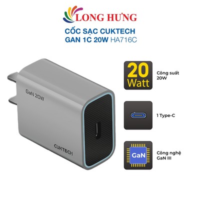 Cốc sạc Cuktech GaN 1C 20W HA716C - Hàng chính hãng