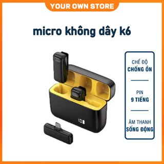 🔥FREESHIP🔥Mic Thu Âm Không Dây k6, Kết Nối Xa Ổn Định, Pin Dài 9 Tiếng, Lọc Ồn Âm Thanh To Rõ