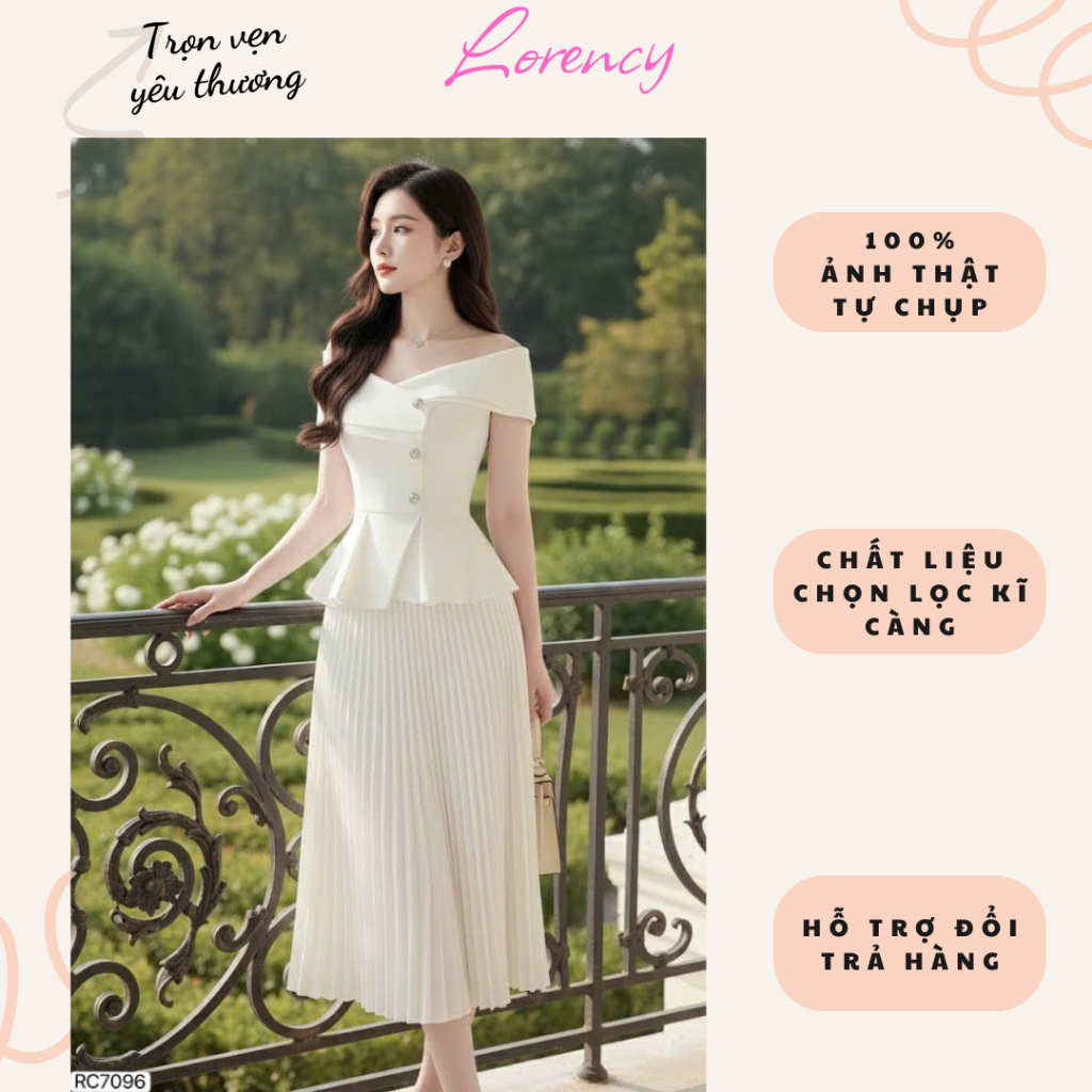 Váy thiết kế trễ vai Peplum dáng xòe màu trắng Rency RC7096