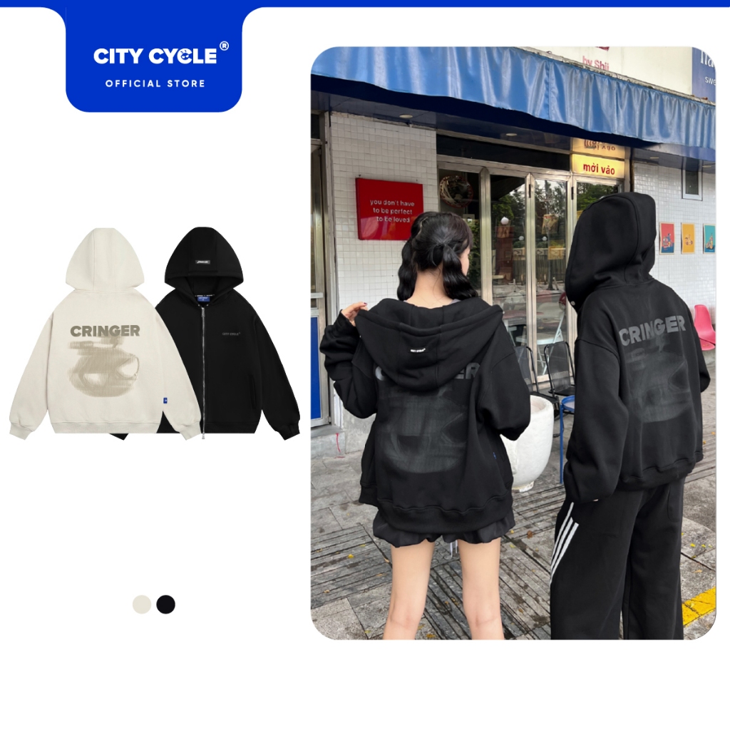 Áo khoác hoodie zip nam nữ nỉ mũ 2 lớp boxy Local Brand Chính Hãng City Cycle Áo Khoác Hoodie zip Bl
