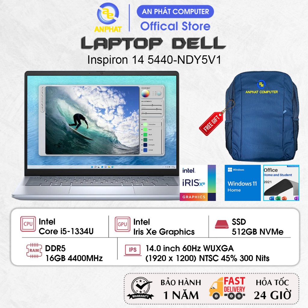 Laptop Dell Inspiron 14 5440-NDY5V1, Core i5-1334U, 16GB RAM, 512GB SSD, 14.0 FHD+, Win11, Office202