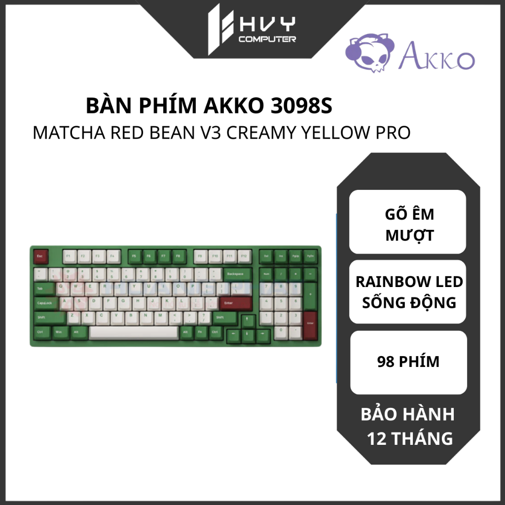 Bàn phím AKKO 3098S Matcha Red Bean V3 Creamy Yellow Pro- USB Type-C - Hàng chính hãng