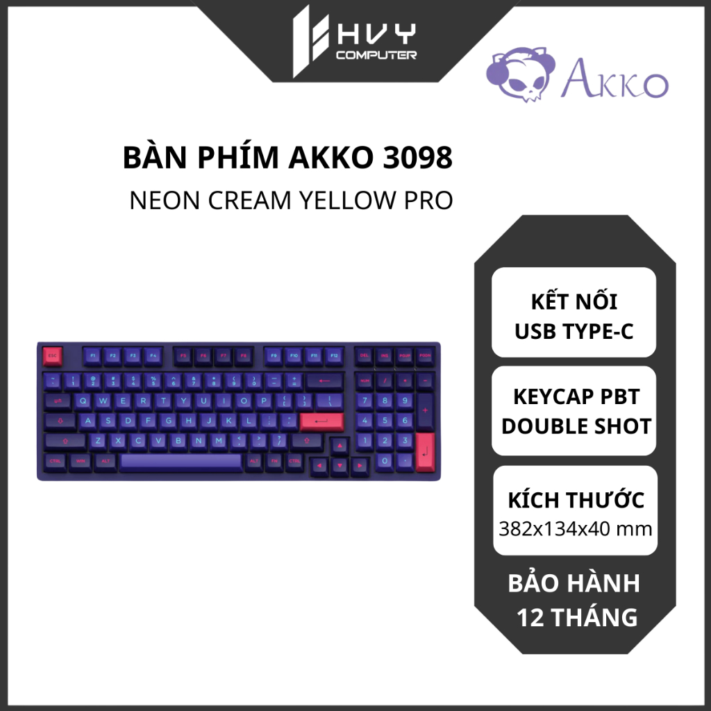 Bàn phím AKKO 3098 Neon Cream Yellow Pro - Hàng chính hãng