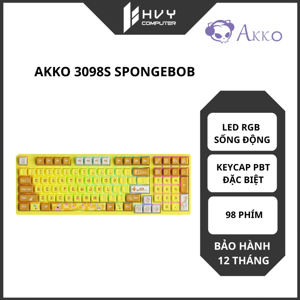 Bàn phím cơ AKKO 3098S SpongeBob - Hàng chính hãng - Đầy đủ phụ kiện, Bảo hành 12 tháng